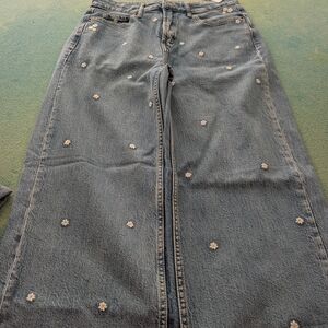 Old Navy Blue Floral Embroidered Wide Leg Jeans